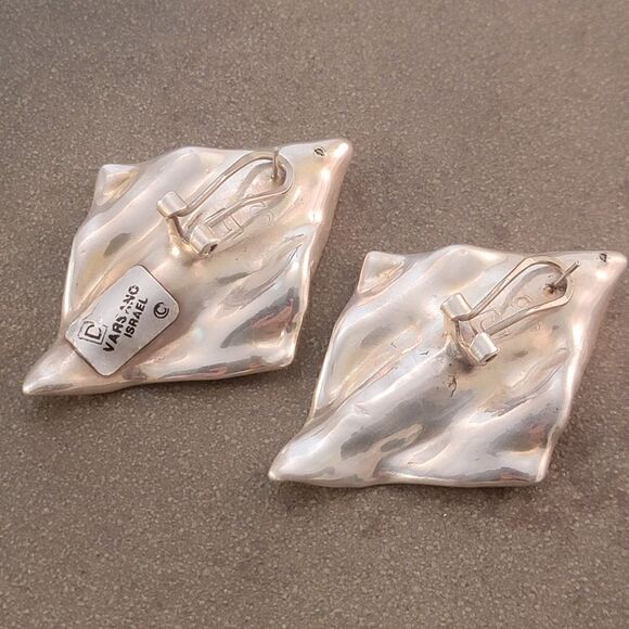 Vintage David Varsano Sterling Electroform Modernest 2-tone Post Omega Earrings - Picture 7 of 11